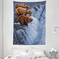 thumbnail image 1 of Africa Tapestry, Grizzly Bears Fishing in the River Waterfalls Cascade in Alaska Nature Camp View, Wall Hanging for Bedroom Living Room Dorm Decor, 60W X 80L Inches, Brown White, by Ambesonne, 1 of 2
