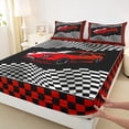 thumbnail image 3 of Homewish Racing Car 4pcs Bed Sheets for Female Men Adults,Geometric Plaid Buffalo King Sheets,Black White Red Super Cozy Sheet Set,Breathable Home Decor, 3 of 7