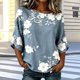 thumbnail image 1 of Neewe Womens Classic Tops 3/4 Sleeve Shirts Round Neck Loose Casual Blouses Floral Print Tshirts, 1 of 6