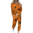 thumbnail image 3 of QATAINLAV Two Piece Outfits for Women 2024 Halloween Print Tracksuit Long Sleeve Pullover Tops and Drawstring Harem Sweatpants with Pockets Plus Size Lounge Set Prime Sales Today Orange 3XL, 3 of 6