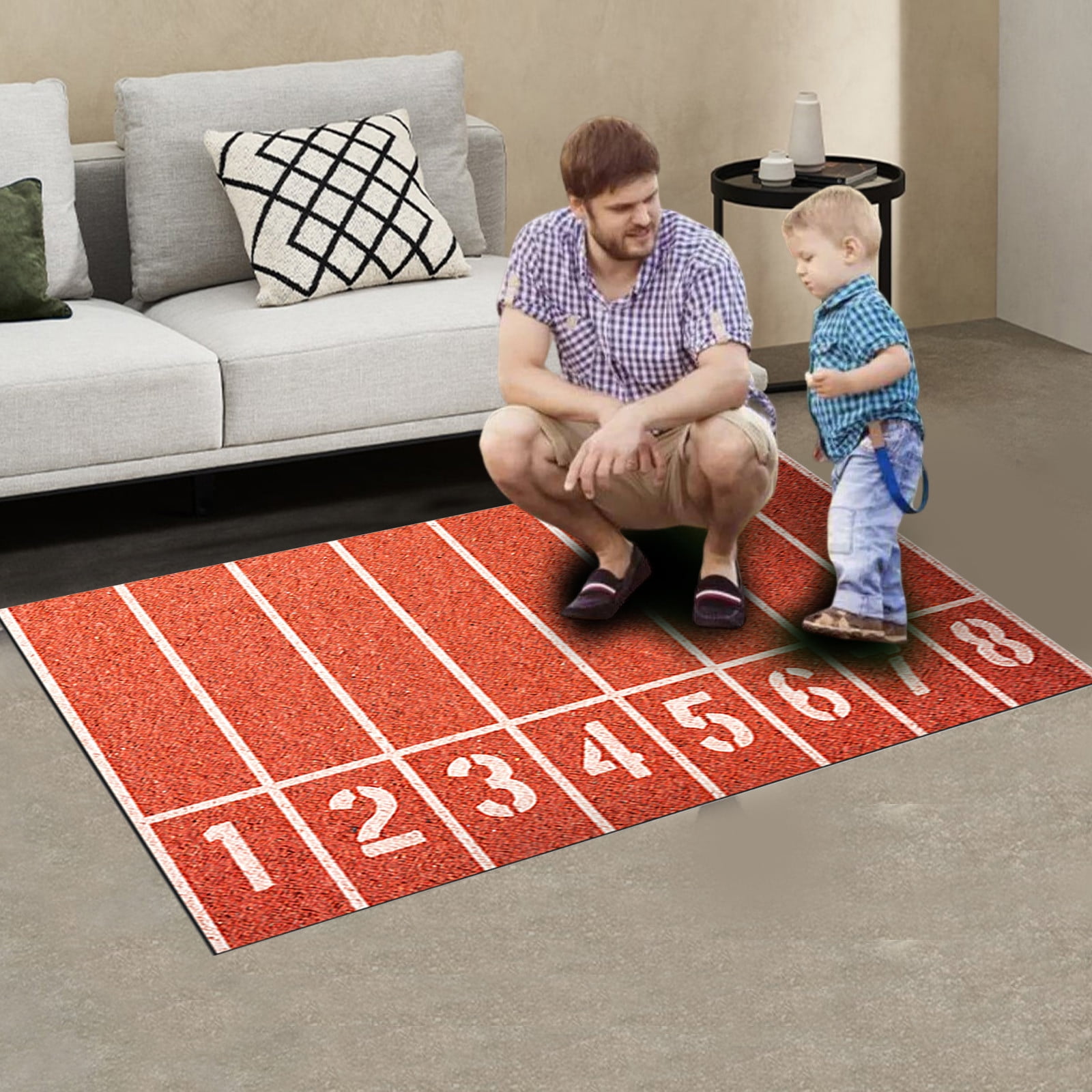 Shrysg 40x79" Athletic Field Track Rug | Vibrant Red Sport-Themed Decor | Perfect for Kids' & Boys' Playrooms, Bedrooms | Stylish Living Room Accent