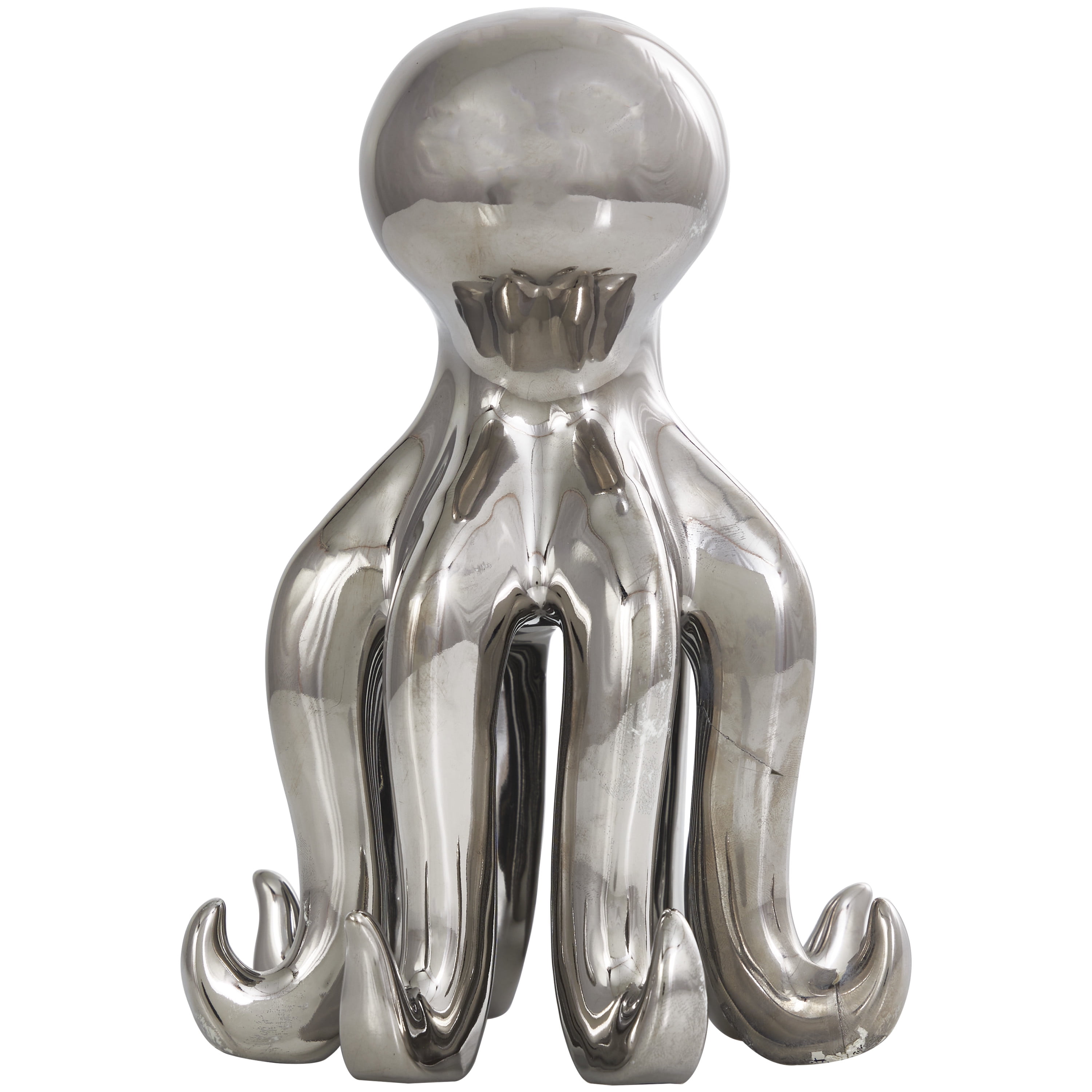 6" x 8" Silver Ceramic Standing Octopus Sculpture, by DecMode