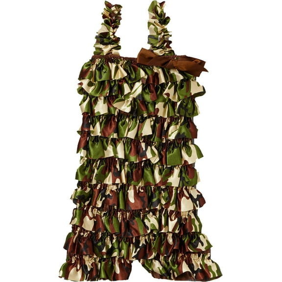 Wenchoice Girl's Camo Satin Ruffle Romper - L(24M-36M)