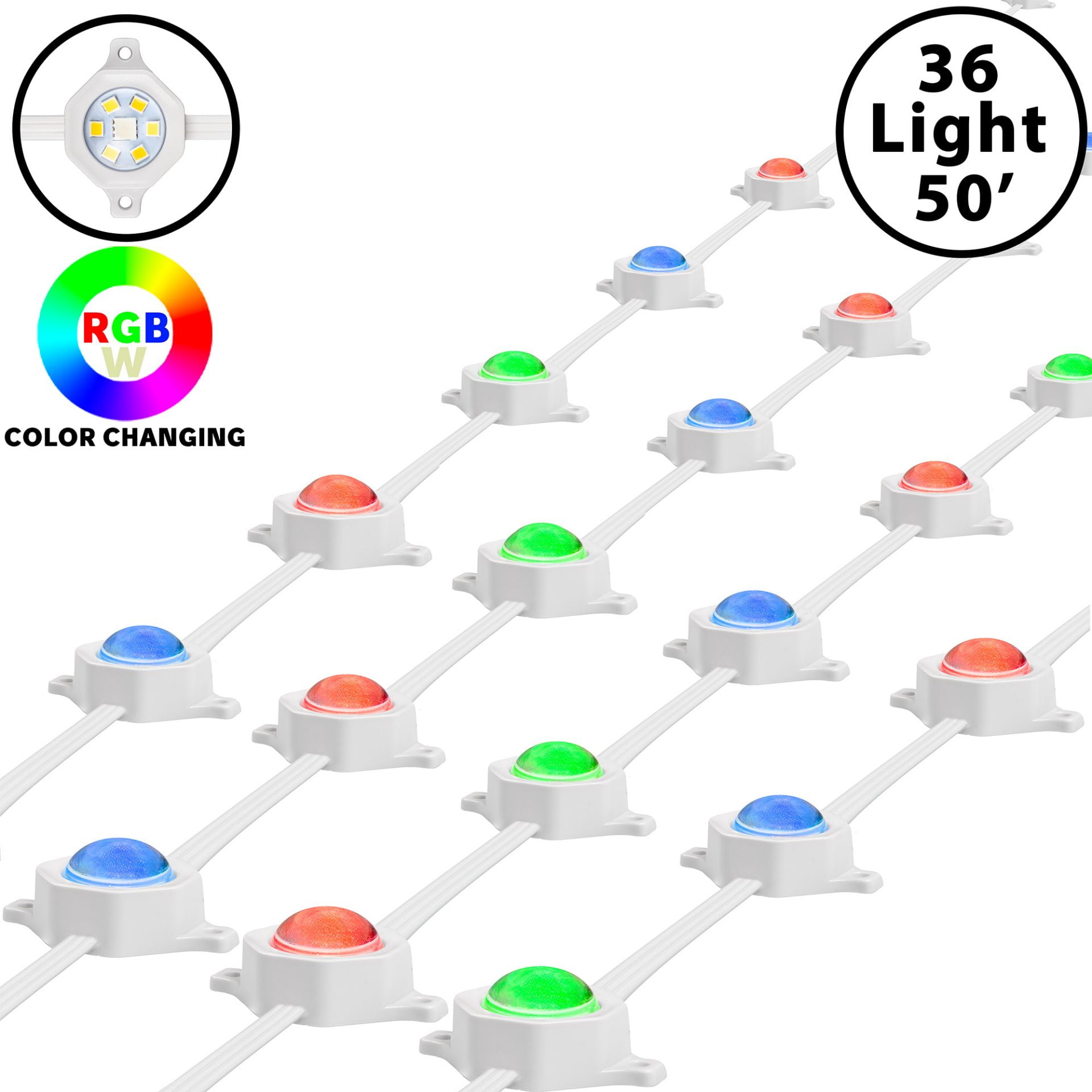 Novelty Lights 50ft RGBW Permanent Smart Outdoor Soffit Lights, Tunable White, App/Remote Control, 3x16.6ft Strings, 12-36 LED Nodes, IP68, Music Mode