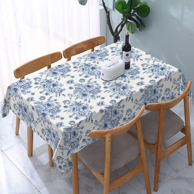 Spring Blue Floral Tablecloth Rectangle 60 x 104 Inch Chioniserie Flowers Table Cloth Polyester Fabric Vintage Farmhouse Table Cover for Kitchen Party Dining Picnic Decor