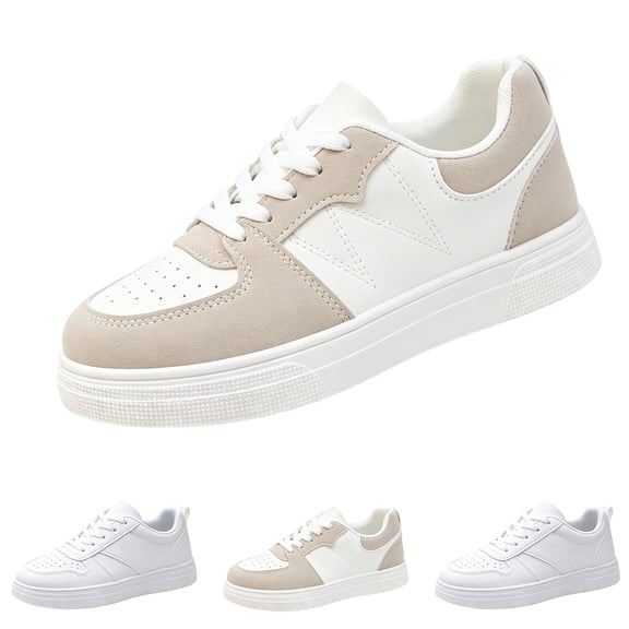 Color Block Casual Sneakers for Women Lace Up Low Top Platform Sole Versatile Street Style Skate Shoes