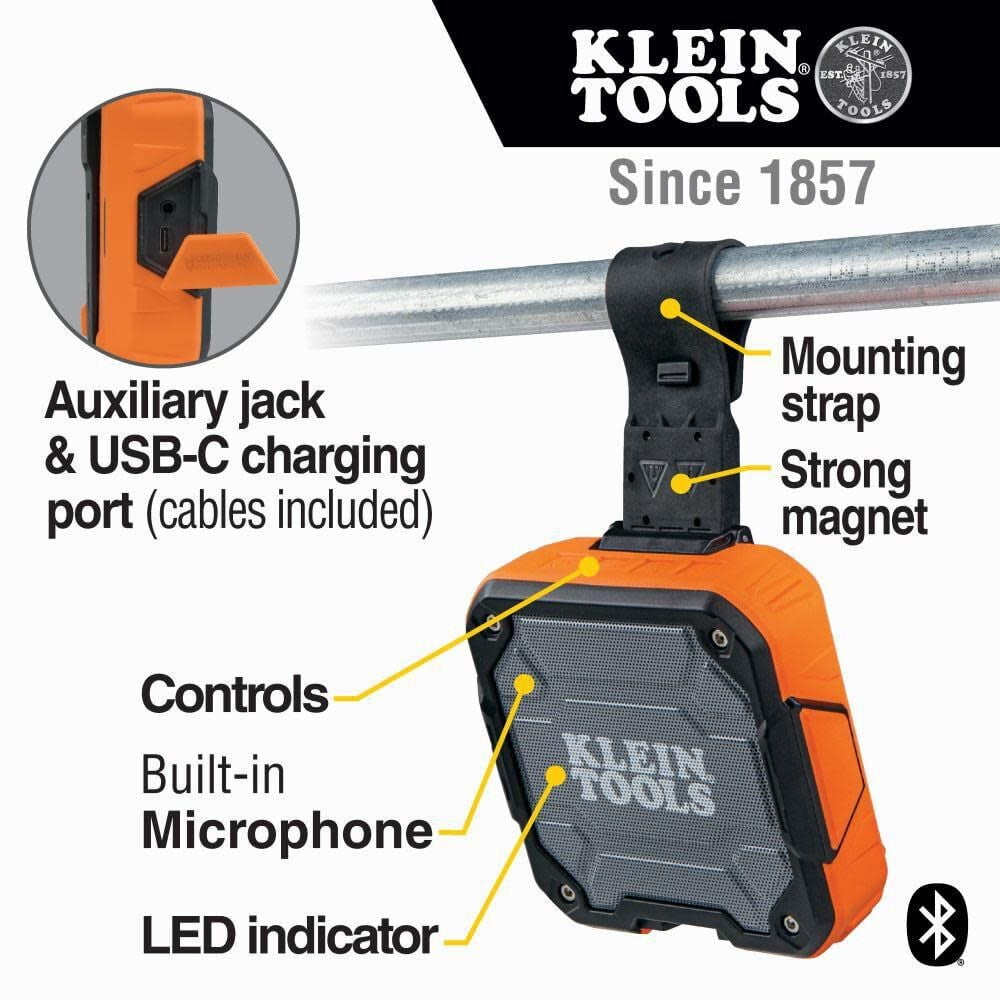 Klein Tools Bluetooth Speaker with Magnetic Strap, Orange/Black, AEPJS2