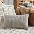 thumbnail image 3 of Fancy Homi 2 Packs Neutral Grey Lumbar Decorative Throw Pillow Covers 12x24 Inch for Living Room Couch Bed Sofa, Farmhouse Home Decor, Soft Striped Corduroy Rectangle Accent Cushion Case 30x60 cm, 3 of 9