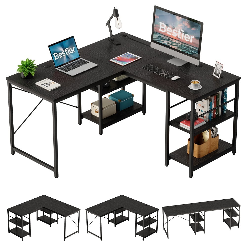 Bestier 86.6 inch L Shaped Desk with Shelves Reversible Corner Computer