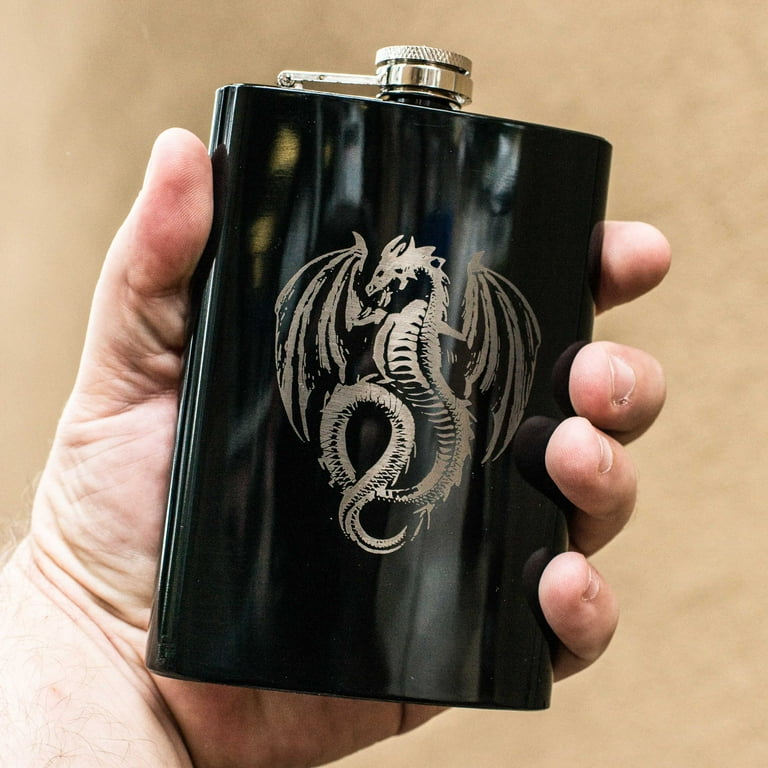 8oz BLACK Vintage Flying Dragon Flask 8oz BLACK Vintage Flying Dragon Flask