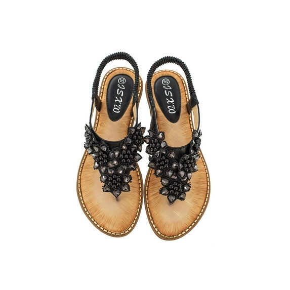 SIMANLAN Womens Comfortable Slip On Sandals Holiday Cozy Rhinestone Thong Women Indoor Low Top Flats