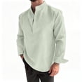 thumbnail image 2 of Men's Striped Stand Collar Shirt Long Sleeve Button Henley Top Casual Pullover Knit Shirts Fashion Tops 4 Button Closure Polyester Blend Breathable Soft Stretch Everyday | JASKFLY,Green L, 2 of 6