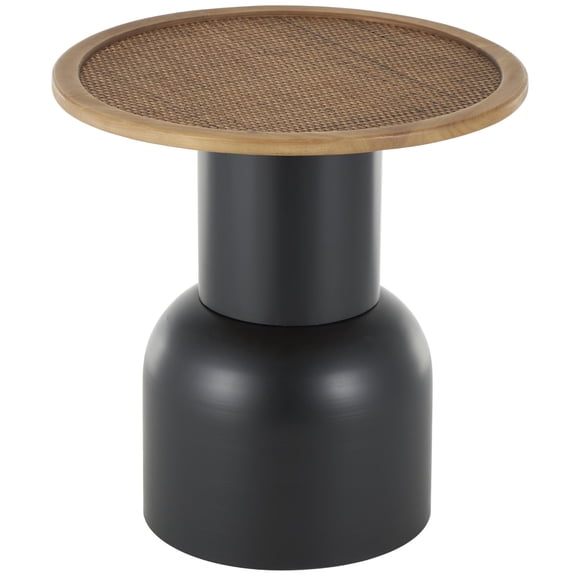 DecMode 19" x 20" Black Metal Handmade Pedestal Accent Table with Brown Rattan Tabletop, 1-Piece