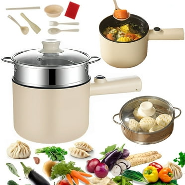 Electric Hot Pot, Ramen Cooker, Dual Power Mini Portable Multi-Functional Lazy Pot for Pasta, Noodles, Egg, Soup, Non-Stick Noodle Cooker with Boil Dry Protection for Dorm, Office