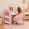 thumbnail image 2 of LINLUX Kids Vanity Table and Chair Set with Mirror and Large Storage, Princess Makeup Dressing Table for Girls, Pink, 2 of 10