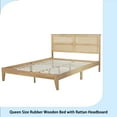 thumbnail image 6 of Queen Size Rubber Wooden, Solid Wooden Bed with Rattan Headboard, Enhanced by Support Feet,Oak White, 6 of 10