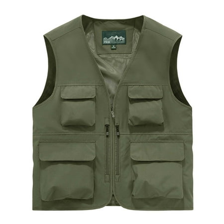 SSAAVKUY Men s Outdoor Quick Dry Lightweight Breathable Mesh Fishing Vest with Multiple Pockets Travel Safari Vest Photographer Waistcoat Army Green 16