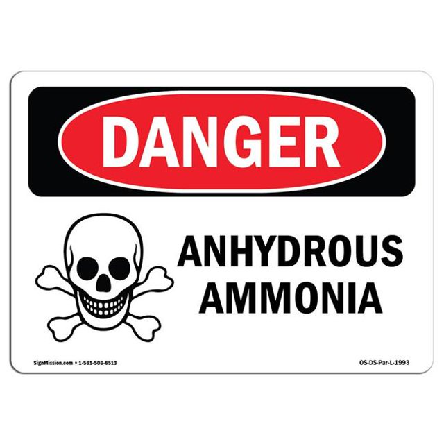 SignMission OS-DS-A-1218-L-1993 12 x 18 Po Signe de Danger OSHA - Ammoniac Anhydre