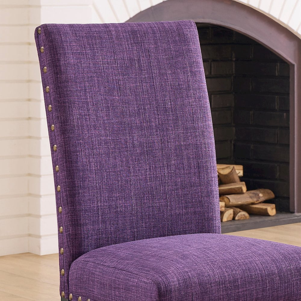 Roundhill Furniture Biony Fabric Dining Chairs with Nailhead Trim, Set of 2, Purple