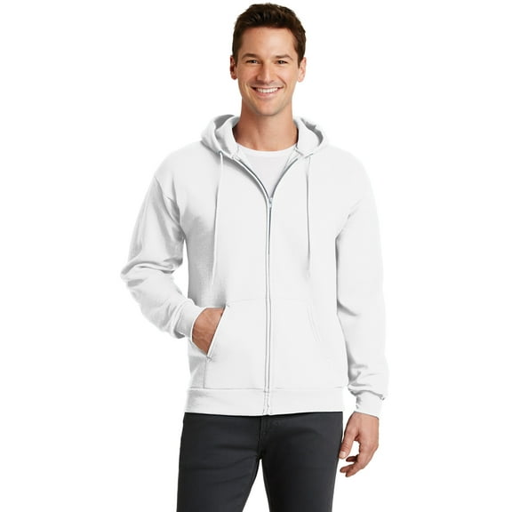 Port & Company Full Zip Hooded Sweatshirt (PC78ZH) White, L