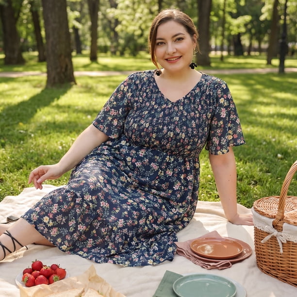 plus size blue floral dress Tiered Midi to gown for bridesmaiding Women's The Wildflower's Song Maxi