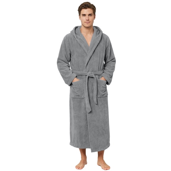 Neweven Men's Bathrobes with Hood, Soft Long Towel Robe for Men (Gray,L/XL)