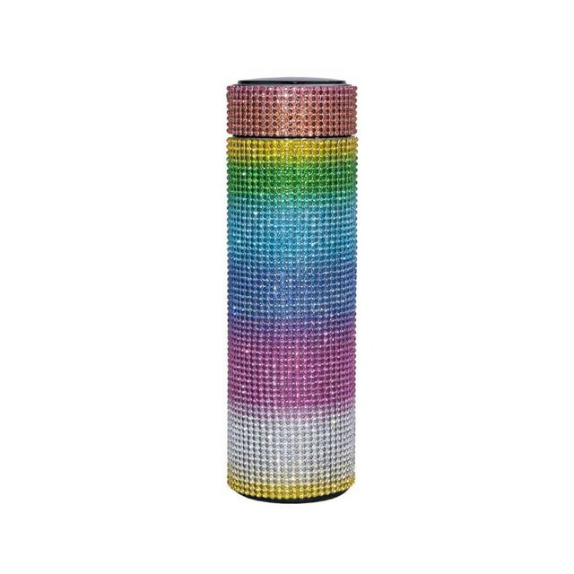 Billuyoard Decoración de diamantes de imitación, frasco de vacío de 500ML, botella portátil, taza aislada de acero inoxidable, botellas de agua, vasos, Teteras Arcoíris Billuyoard HA071541-11B