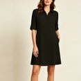 thumbnail image 3 of Gytharion Women's Casual Dresses Solid Color Lapel Buttoned A-Line Shirt Dresses Long Sleeve Loose Dresses with Pockets, 3 of 4