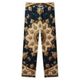 thumbnail image 4 of Gold Floral Pattern On Dark Blue Background Winter Female Pants Flannel High Waist Women Pants Lady Warm Straight Leg Plush Trousers, 4 of 7