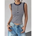 thumbnail image 3 of Women'S Stripe Ribbed Knit Tank Tops Summer Casual Slim Fit Sleeveless Tops for Daily Wear Navy Blue S, 3 of 8