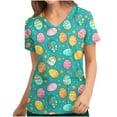 thumbnail image 3 of Jinhomg Easter Scrub Tops Women Funny Colored Eggs Graphic Scrubs Lightweight Comfy Short Sleeve V-Neck Nurse Workwear 2025 Holiday Gifts Holiday Saving Multicolor XL, 3 of 5