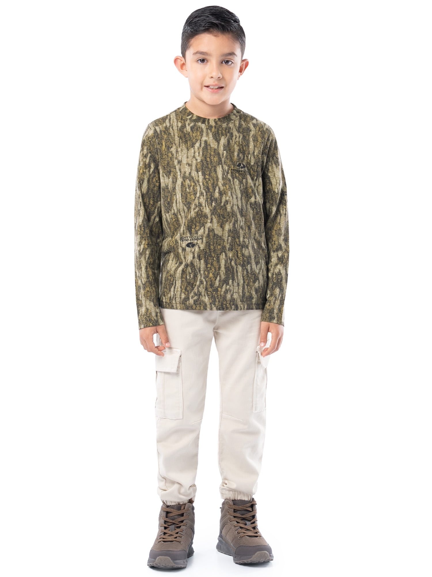 Mossy Oak Youth Long Sleeve Hunting T-Shirt, Bottomland Camouflage, Sizes XS-XL