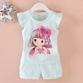 thumbnail image 2 of NOLDARES Toddler Baby Girl Summer Outfits Sleeveless Tshirt Tops Shorts Set Cute Summer Clothes(Light Blue,3-4 Years), 2 of 6
