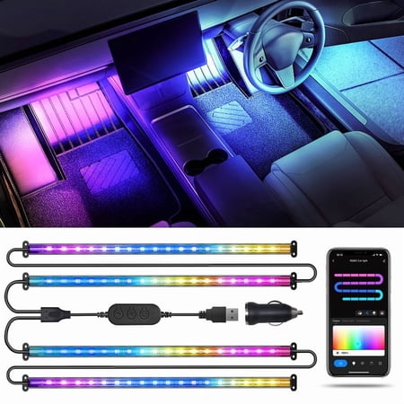 SUNLINKCO RGB+IC Car Light Bar, Smart 72 LED Car Interior Lights with App Control, 16 Million Colors Under Dash Light with Music Mode, Scene Mode, Ambient Lighting Cars SUVs Trucks with Car Charger