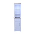 thumbnail image 2 of Farmhouse Storage Cabinet with Adjustable Shelves & Storage Drawer, Tall Linen Tower for Bathroom & Living Room – White with Black Walnut Top, Compact Design, Durable Storage Solution, 2 of 9