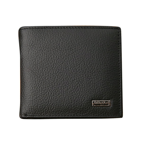 Cartera de cuero para hombre, monedero corto, tarjetero, portátil, de color liso, con bolsillo para tarjetas (negro)