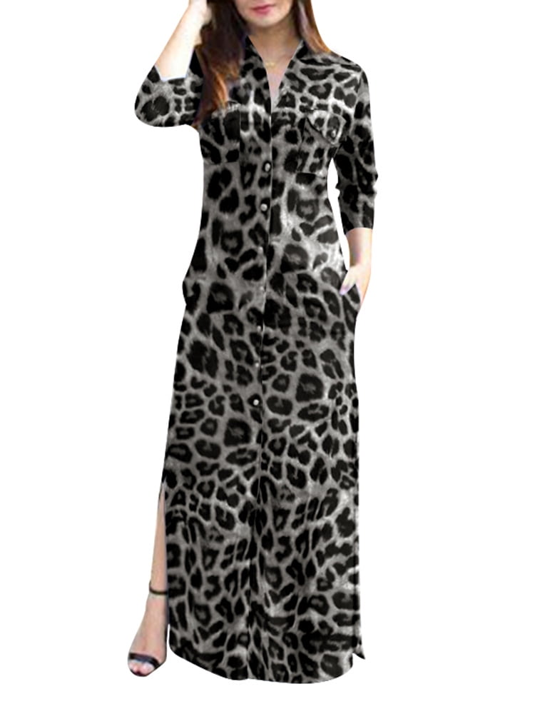 leopard print maxi shirt dress