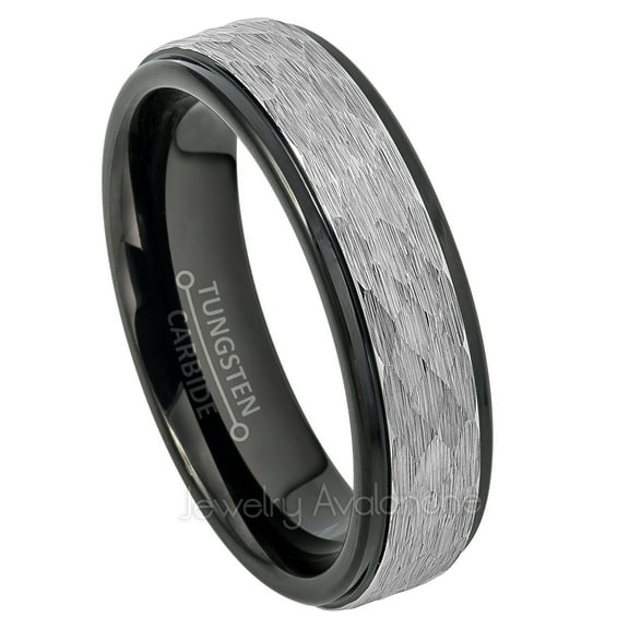 2-Tone Tungsten Wedding Ring - Band for Mens & Womens- 6mm Stepped Edge Tungsten Ring - Black IP Tungsten Band