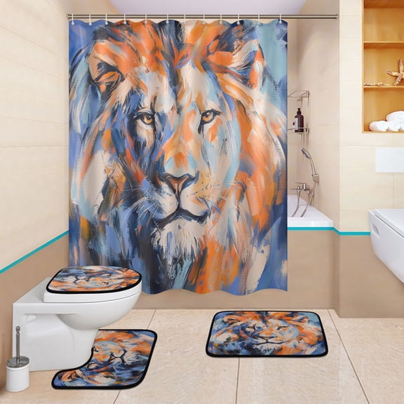 BZSMCE 4PCS Majestic Mane Shower Curtain Set Bathroom Decorative Set
