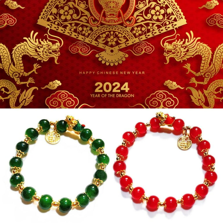 Wmool Bracelet Wealth Lucky Dragon Fu Letter Charm Beaded