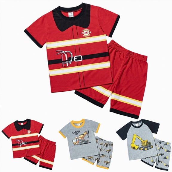 WUANDIXFA Toddler Baby Boys Pajamas 2T 3T 4T 5T 6T 7T 8T Truck Summer Pjs Sleepwear Cotton Kids Short Sets Clothes,Grey,5-6 Years