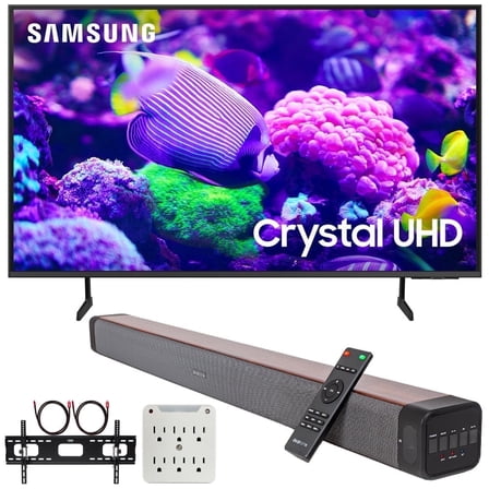 Samsung DU7200 55 Inch Crystal 4K UHD Smart TV (2024) Bundle with Premium Deco Gear 60W 2.0 CH Soundbar   Deco Mount 37"-100" TV Wall Mount Bracket with Cleaning Kit   6-Outlet Surge Adapter