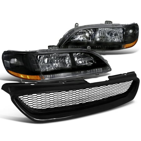 - Spec-D Tuning 1998-2002 Honda Accord Lx Ex Jdm Black Crystal Headlights + Mesh Hood Grille 98 99 00 01 02