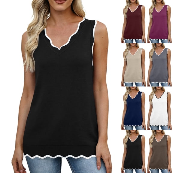 Tank Tops for Women Sleeveless Summer Tops Spring Fashion Lightweight Sweater Vest V Neck Business Casual Outfits White
