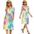 thumbnail image 2 of Women's Summer Dress Casual Short Sleeve V-Neck Short Party Dress with Pockets, 2 of 5