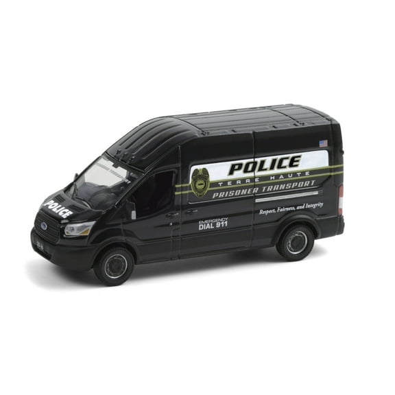 Terre Haute, Indiana Police Prisoner Transport 2020 Ford Transit LWB High Roof, Black - Greenlight 30212/48 - 1/64 scale Diecast Model Toy Car