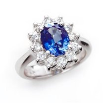 Harry Chad Enterprises 30016 3.60 CT Blue Sapphire & Flower Style Diamond Ring, 14K White Gold - Size 6.5