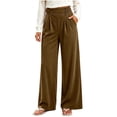 thumbnail image 4 of Sevevn Women's Soft Thick Vertical Rib Wide Leg Casual Pants High Waist Pleated Design With Side Pockets Fall Daily Wear Pants, 4 of 7