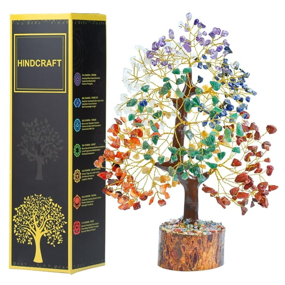 Livinwise 7 Chakra Crystal Tree Showpiece | Stone Tree for Home Decor & Living Room | Vastu Decoration Item | Spiritual Gift | Wish Tree | Wedding & Housewarming Gift (Golden Wire, 10–12 Inch)