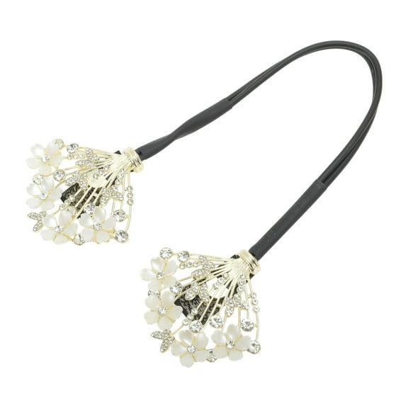 Unique Bargains 1 Pc Floral Rhinestones Hair Clips for Home Gold Tone White